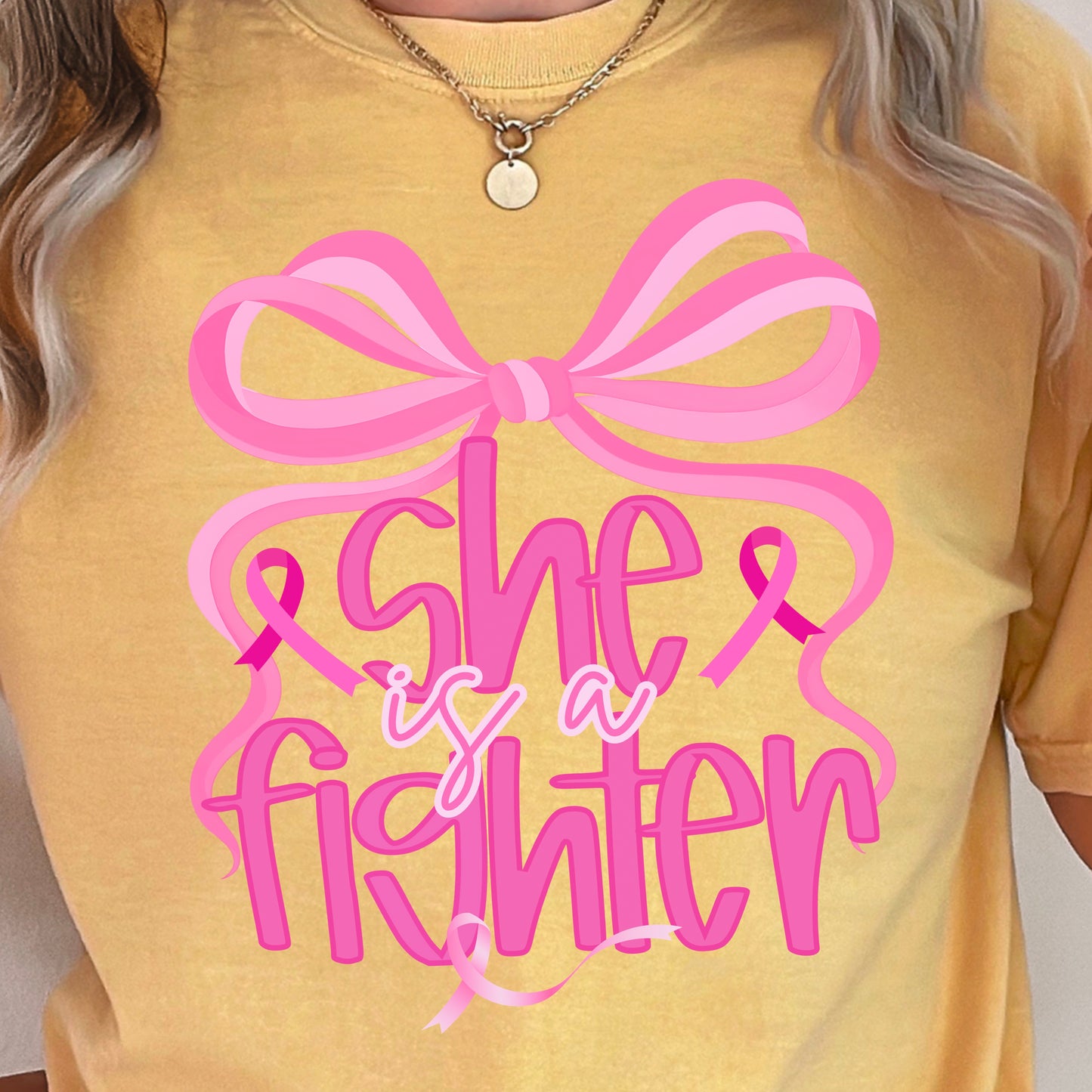 She Is A Fighter Breast Cancer Comfort Color Graphic Tee