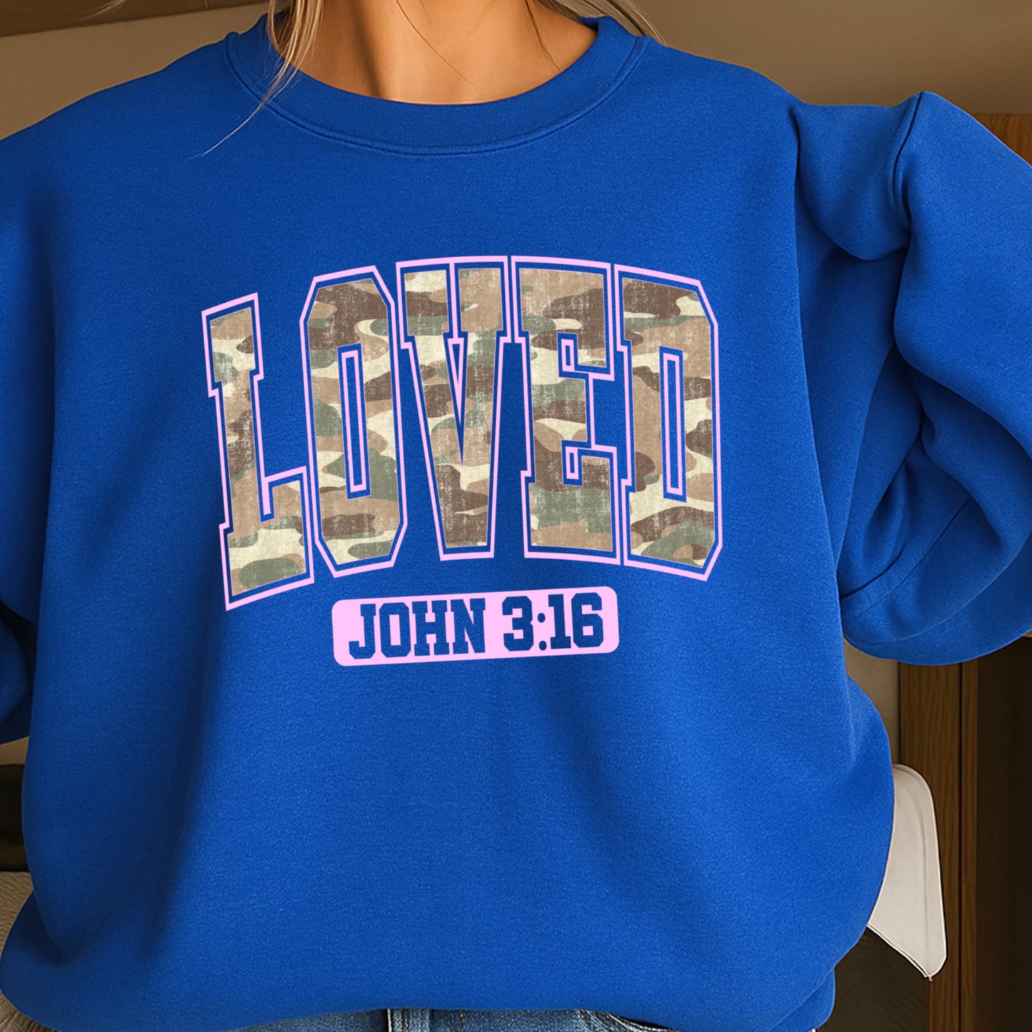 Camo Loved John 3:16 Valentine’s Day Crewneck Sweatshirt