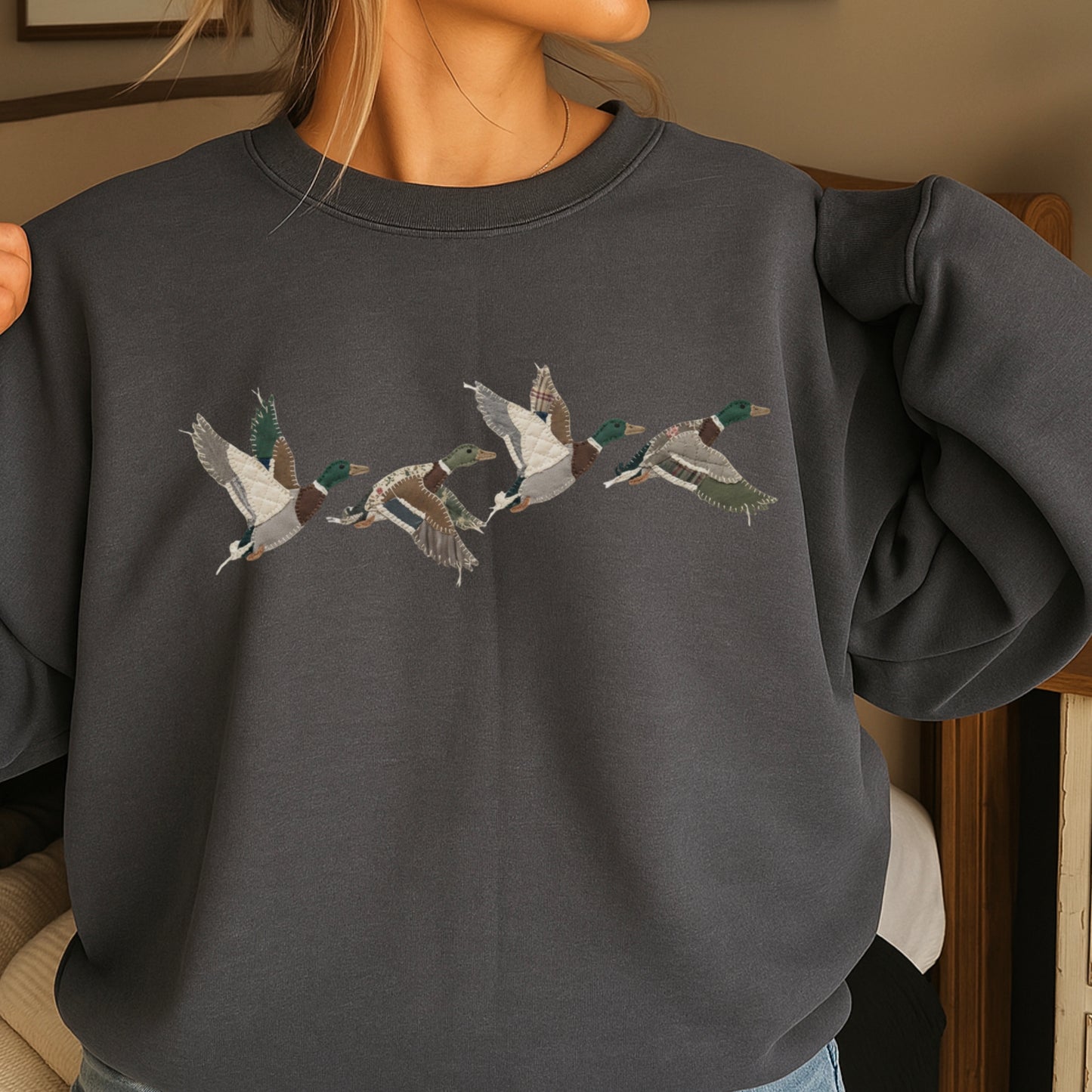 Patchwork Mallard Ducks Crewneck Sweatshirt