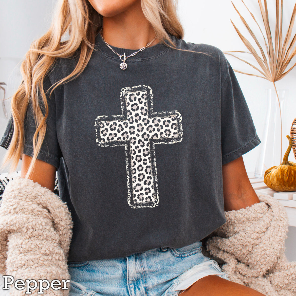 Snow Leopard Cross Christian Comfort Color Graphic Tee