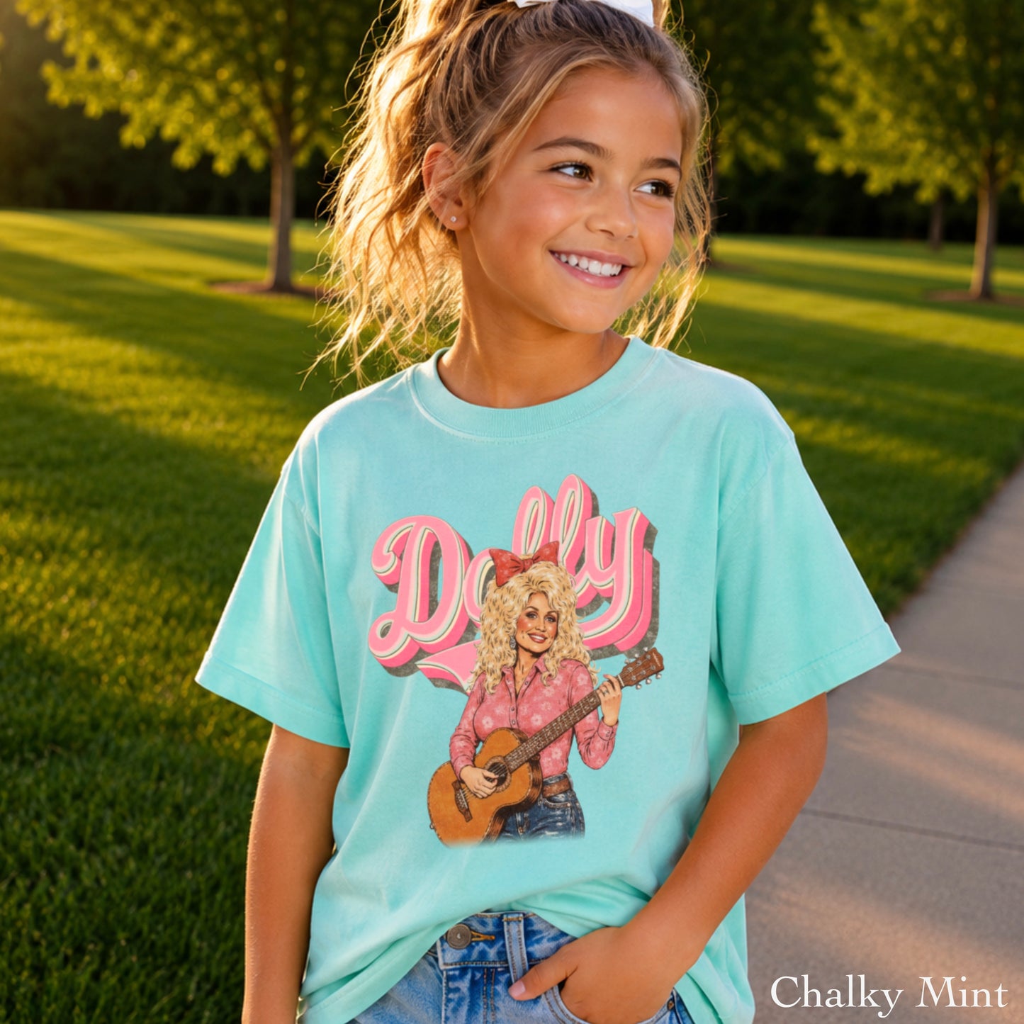 Pink Dolly Guitar Youth Comfort Color T-Shirt