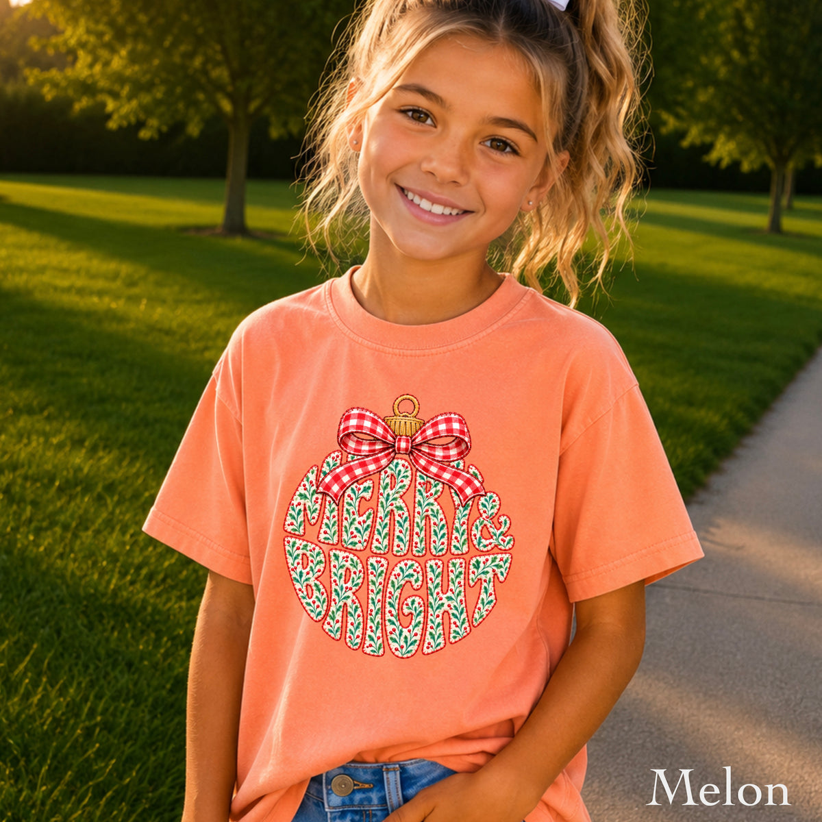 Merry & Bright Christmas Youth Comfort Color T-Shirt