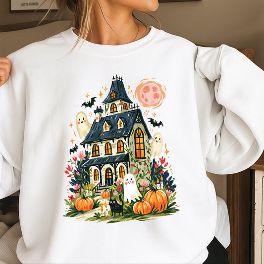 Haunted House Halloween Crewneck Sweatshirt