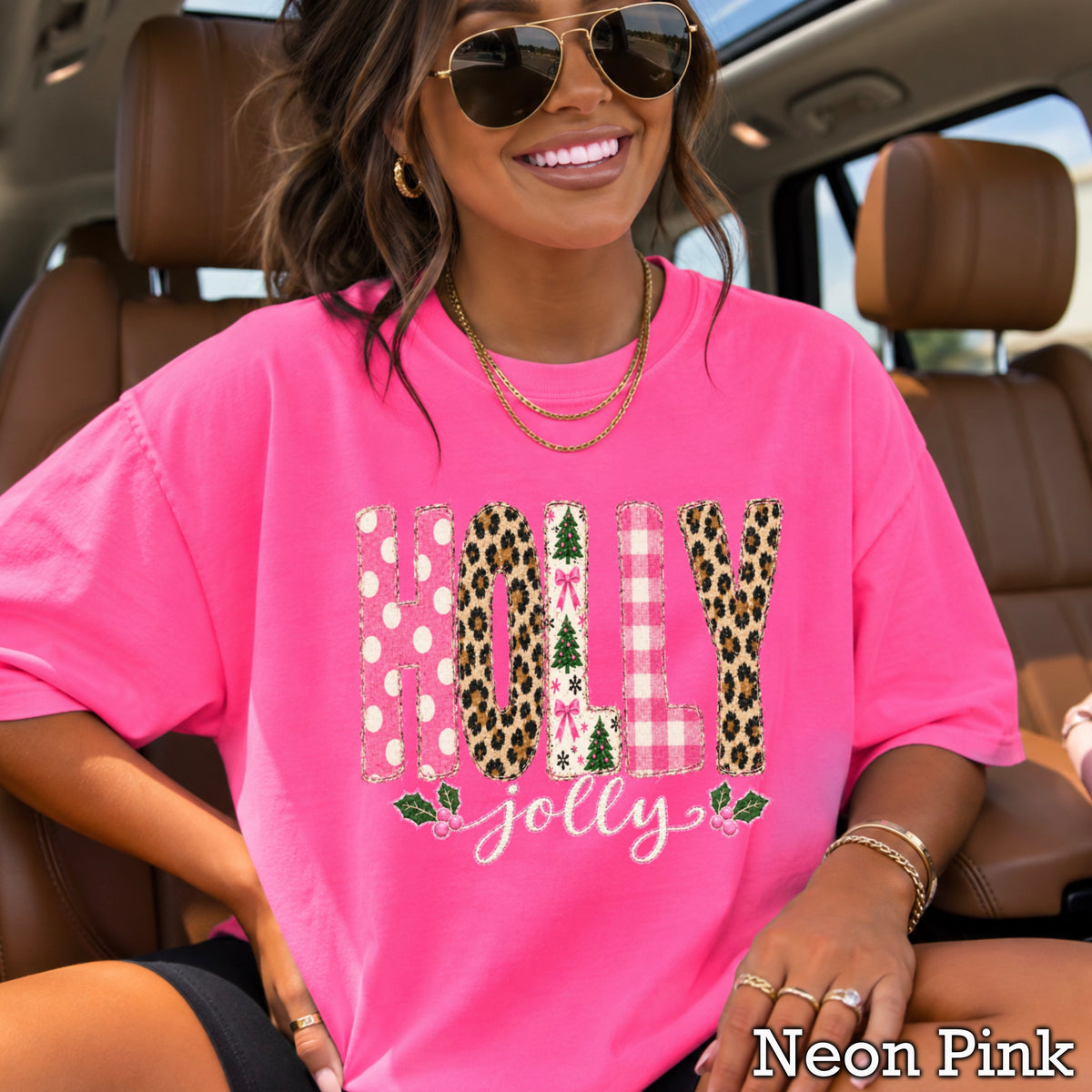 Leopard Holly Jolly Christmas Comfort Color Graphic Tee