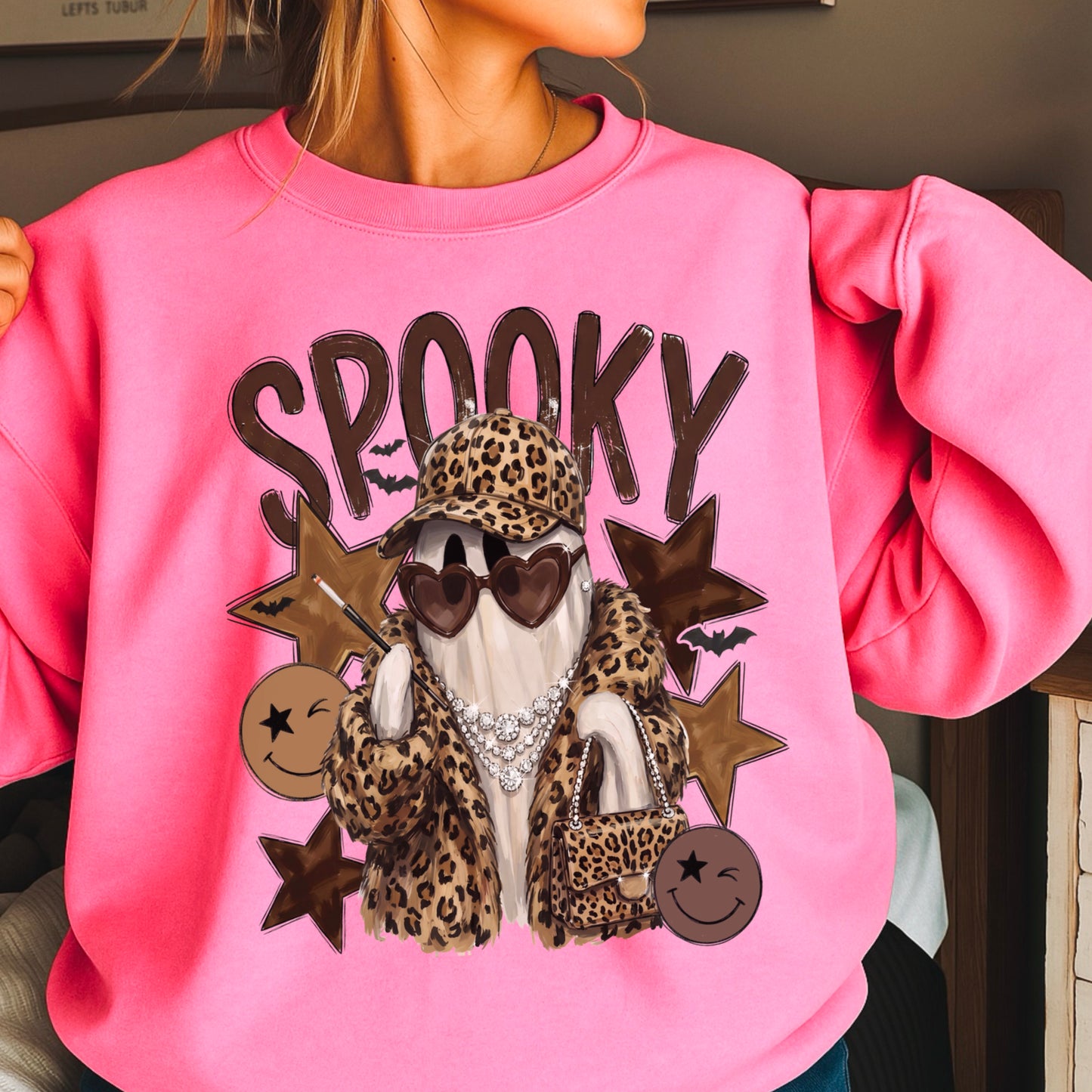 Leopard Spooky Ghost Crewneck Sweatshirt