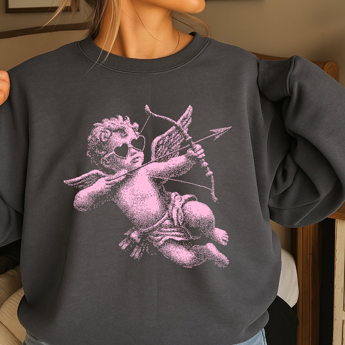 Halftone Cupid Valentine’s Day Crewneck Sweatshirt