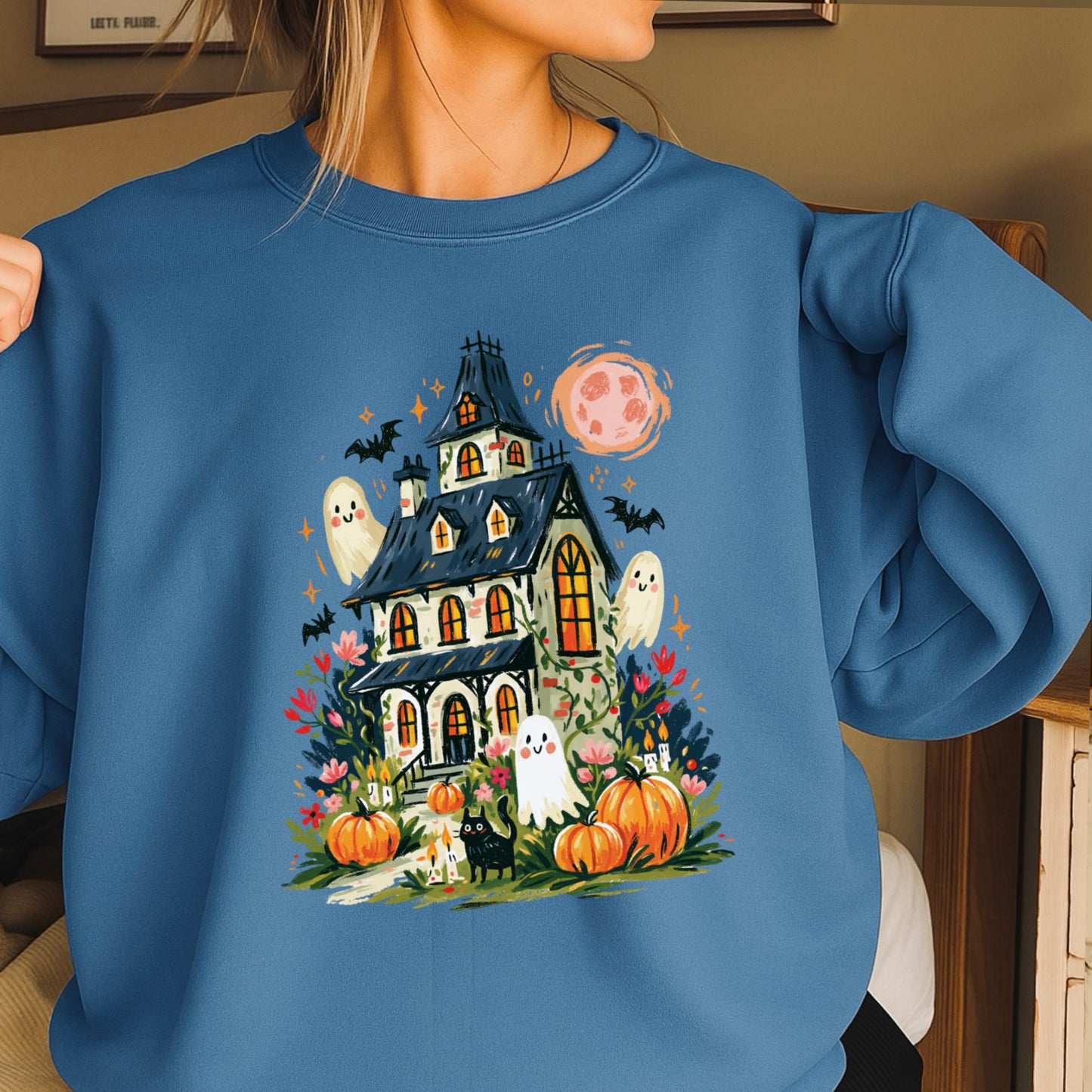 Haunted House Halloween Crewneck Sweatshirt