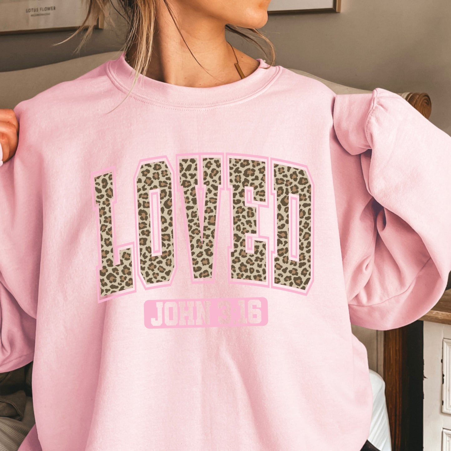 Leopard Loved John 3:16 Valentine’s Day Crewneck Sweatshirt