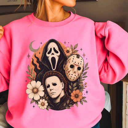 Floral Halloween Characters Crewneck Sweatshirt