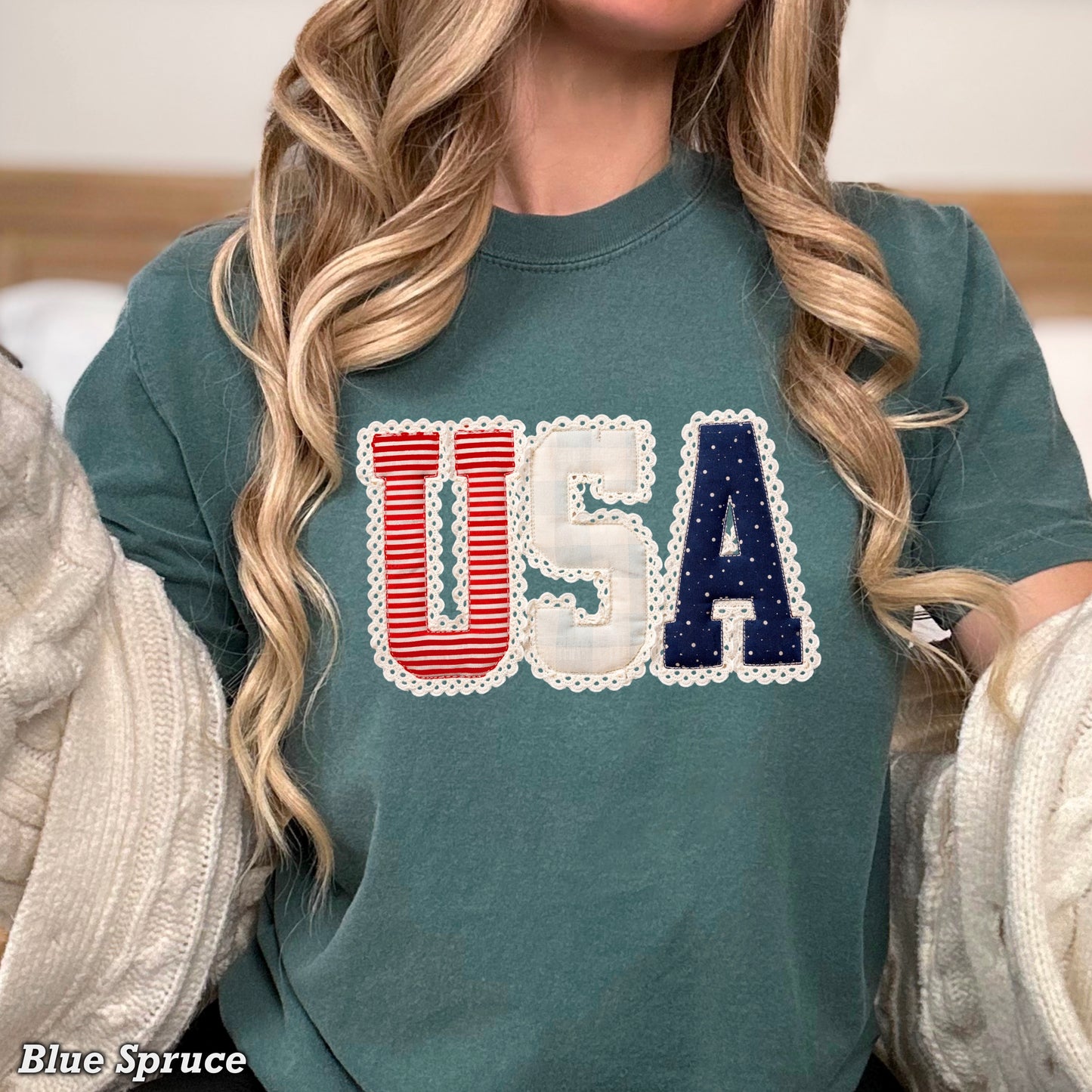USA Quilted Lace Comfort Color Graphic Tee