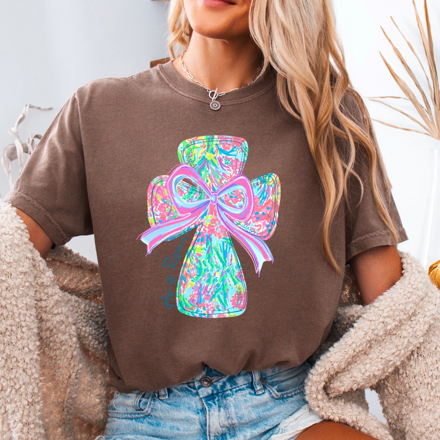 He Is Risen Cross Easter Comfort Color Graphic Tee