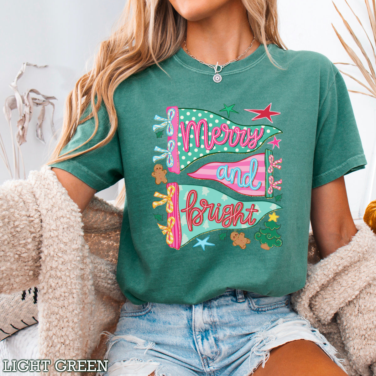 Merry And Bright Christmas Comfort Color Graphic Tee