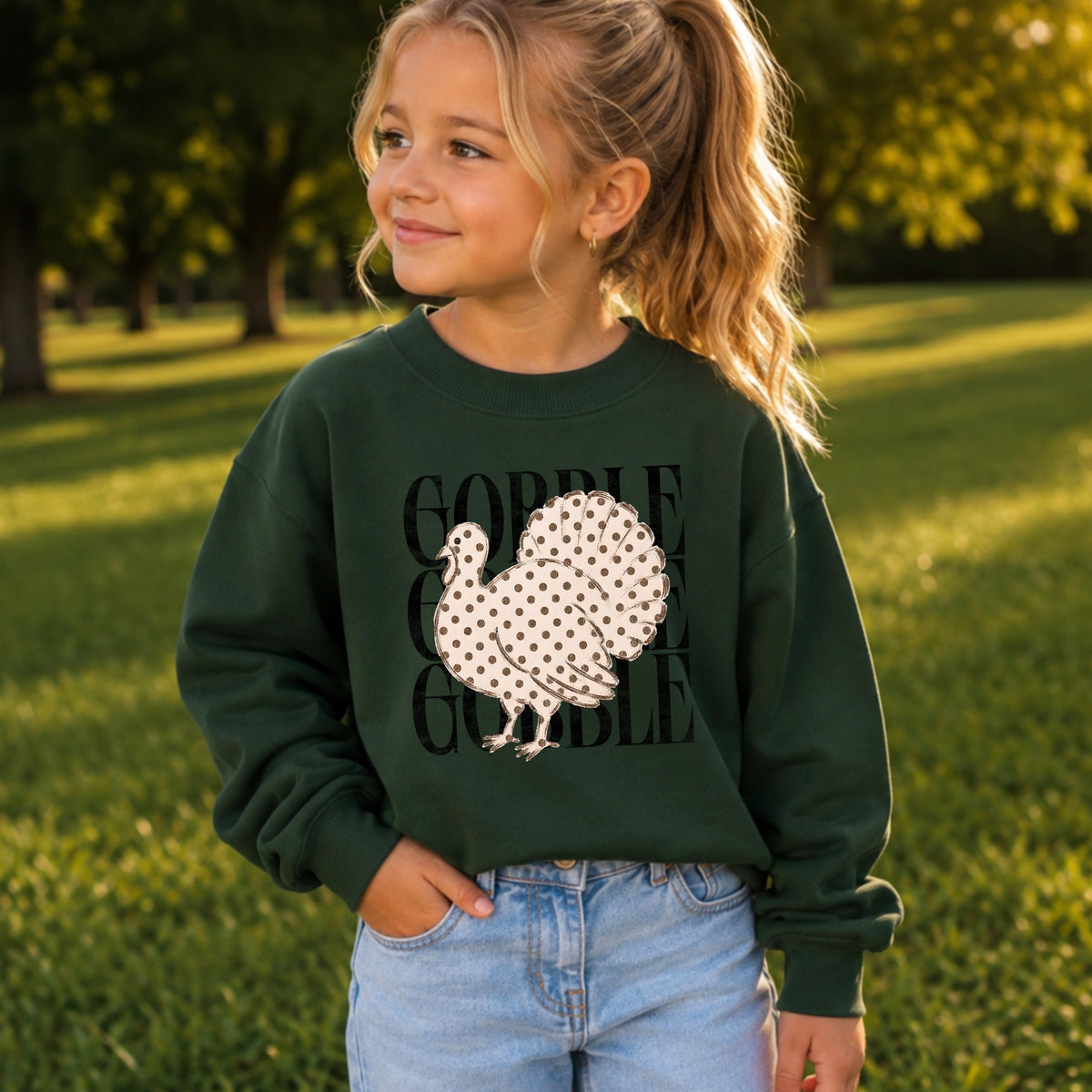 Gobble Thanksgiving Youth Crewneck Sweatshirt