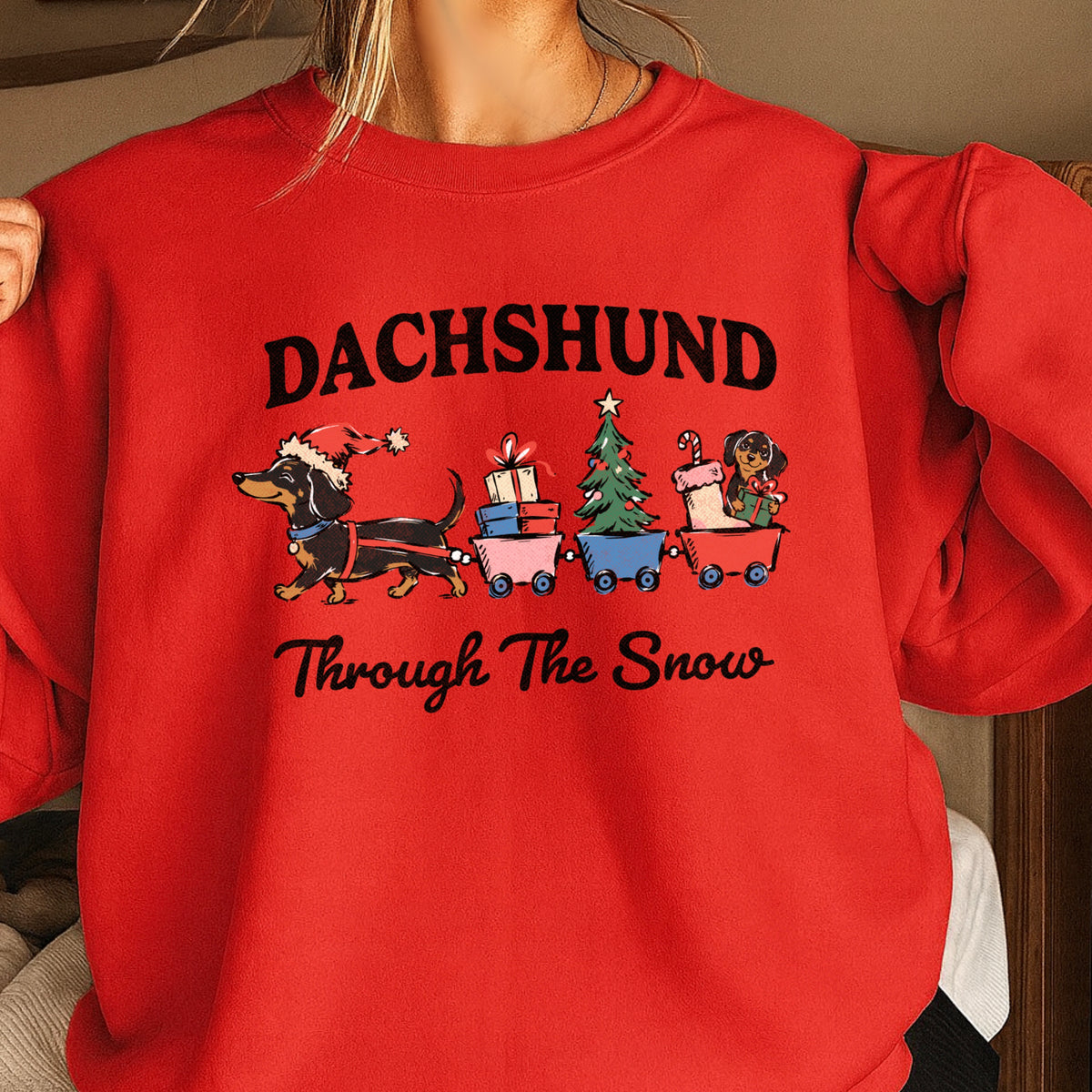 Dachshund Through the Snow Christmas Crewneck Sweatshirt