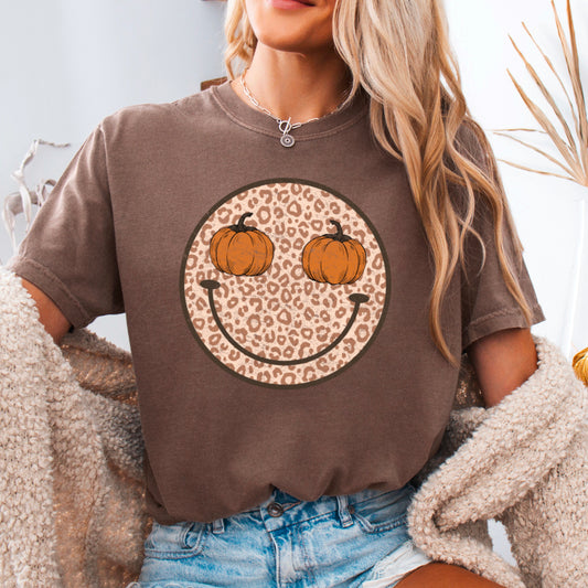 Leopard Pumpkin Face Comfort Color Graphic Tee