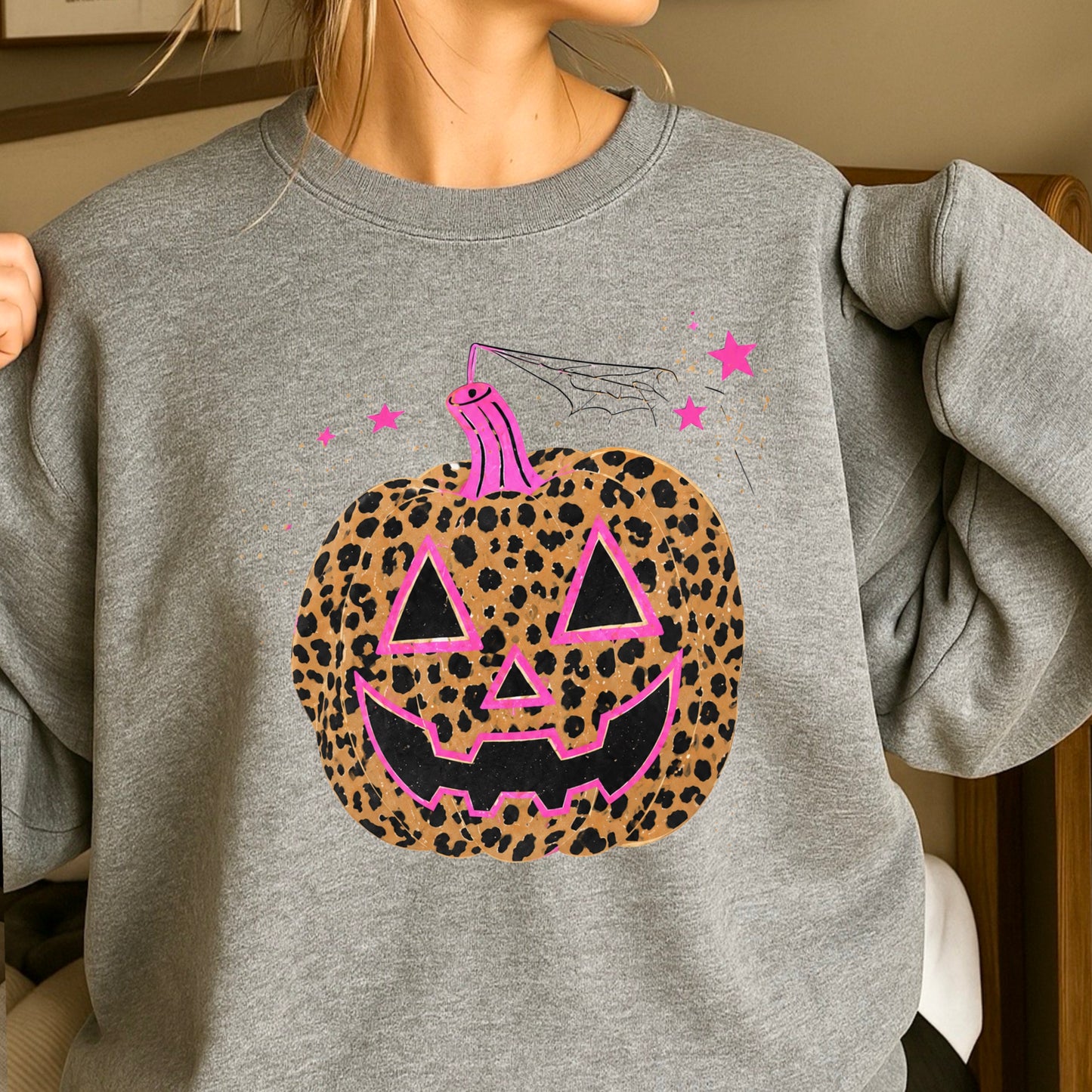 Leopard Pumpkin Halloween Crewneck Sweatshirt