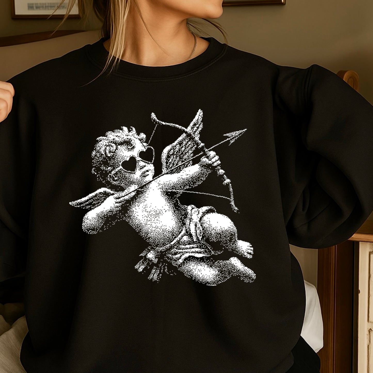 Halftone Cupid Valentine’s Day Crewneck Sweatshirt