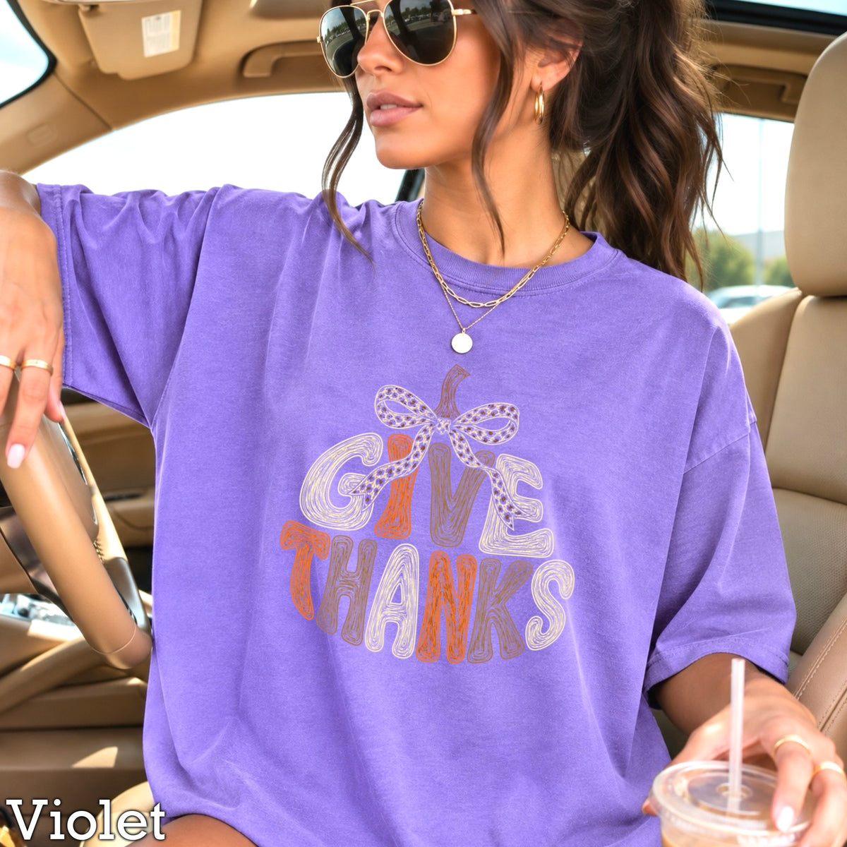 Give Thanks Thanksgiving Comfort Color Graphic Tee