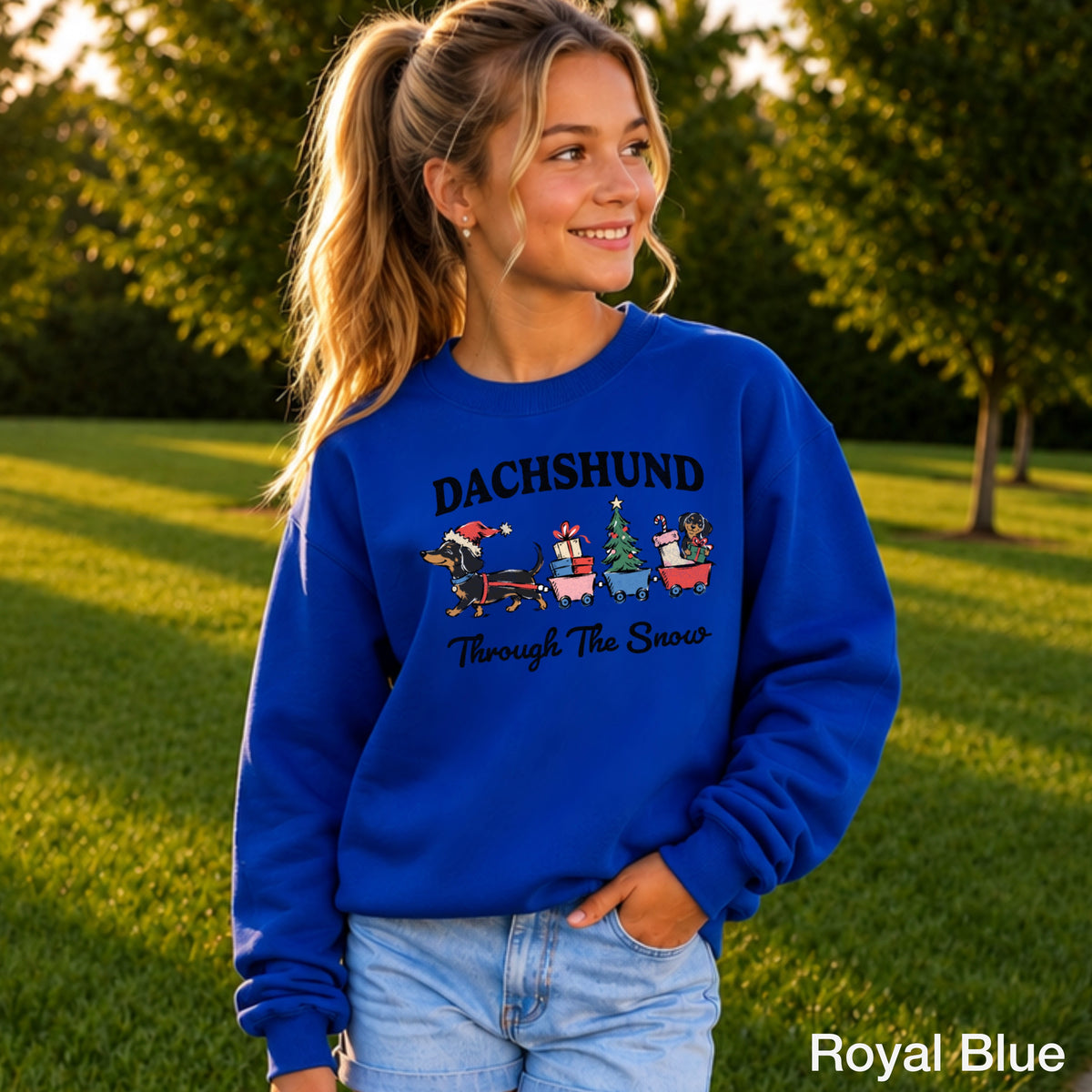 Dachshund Through The Snow Christmas Youth Crewneck Sweatshirt
