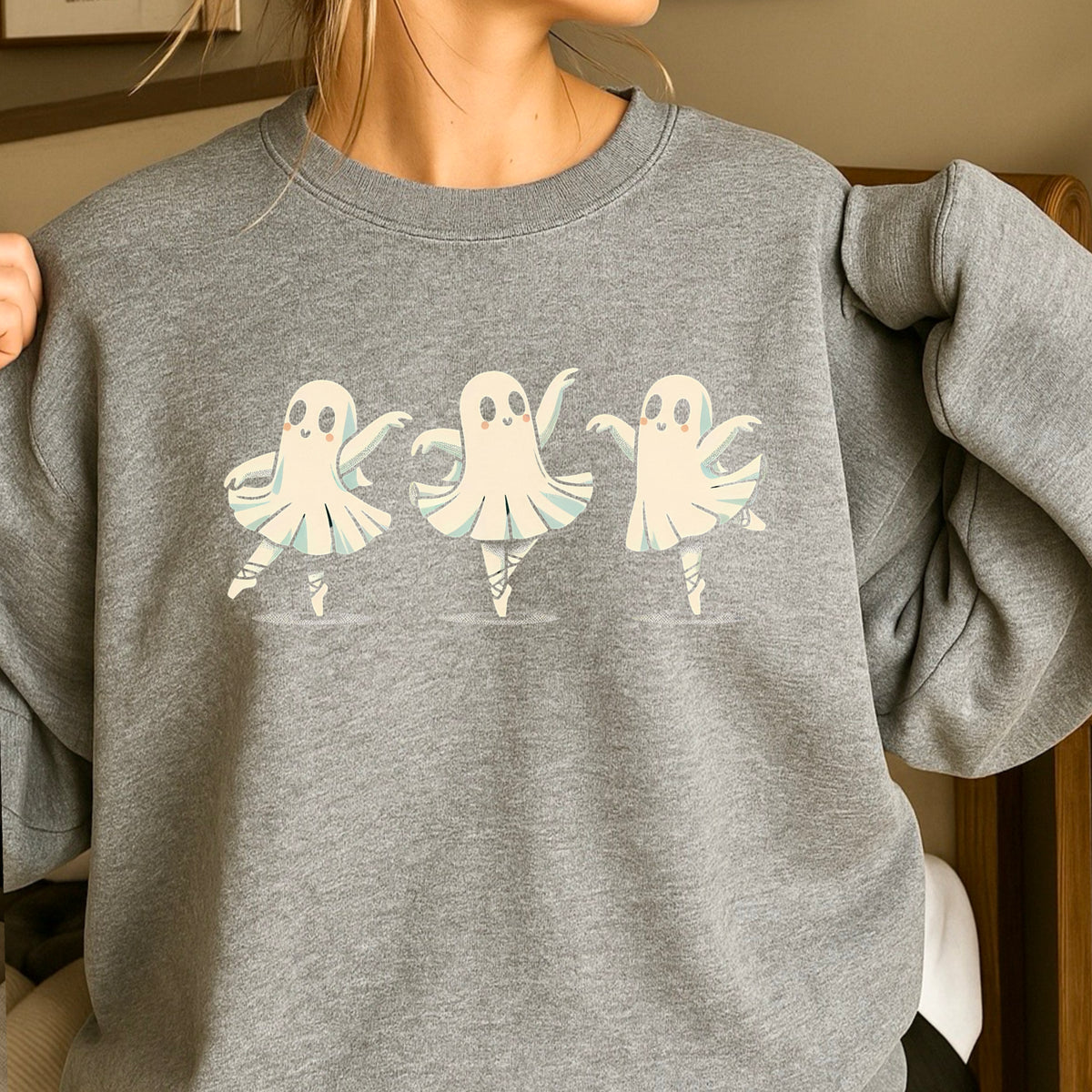 Ballerina Dancing Ghost Halloween Crewneck Sweatshirt