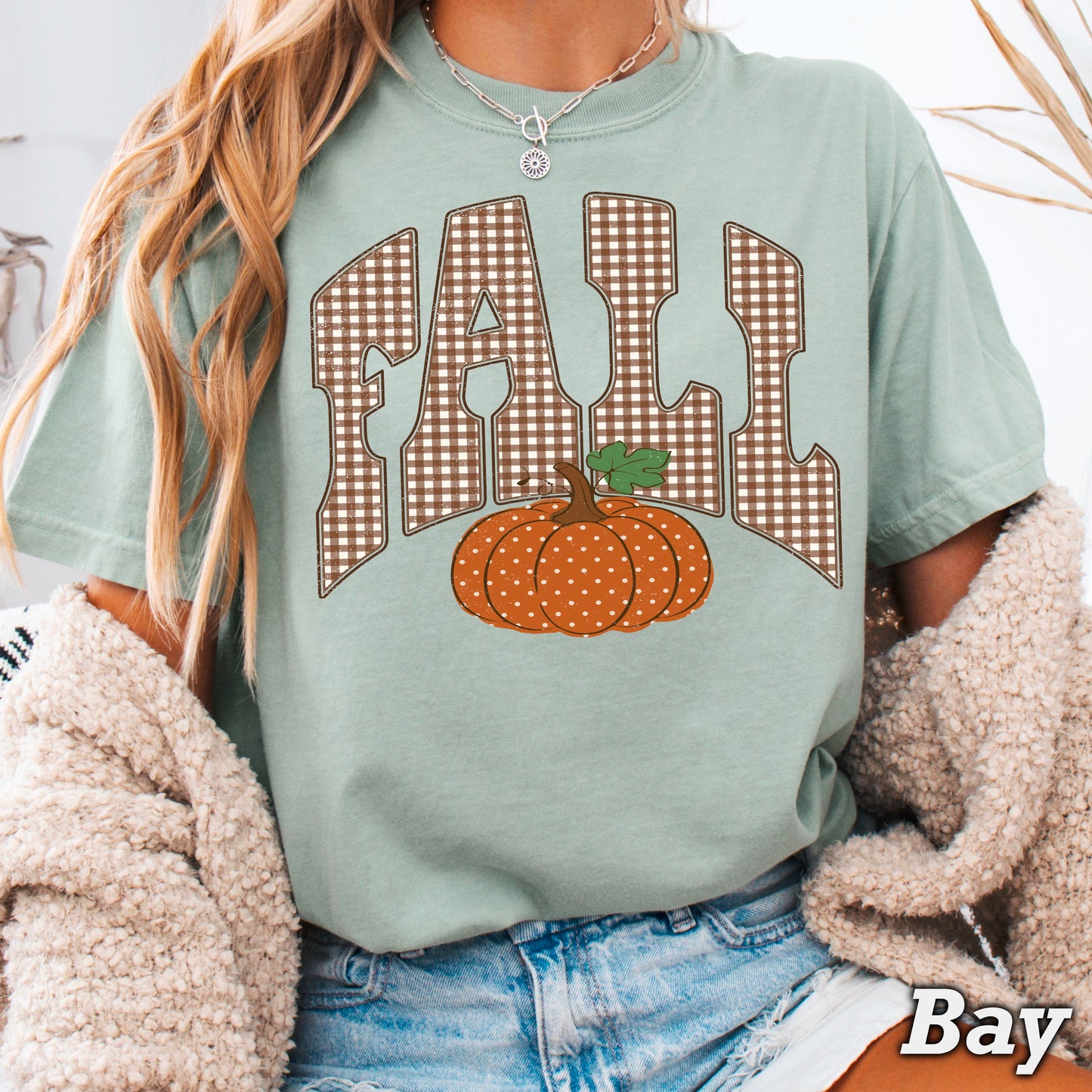 Gingham Fall Pumpkin Comfort Color Graphic Tee