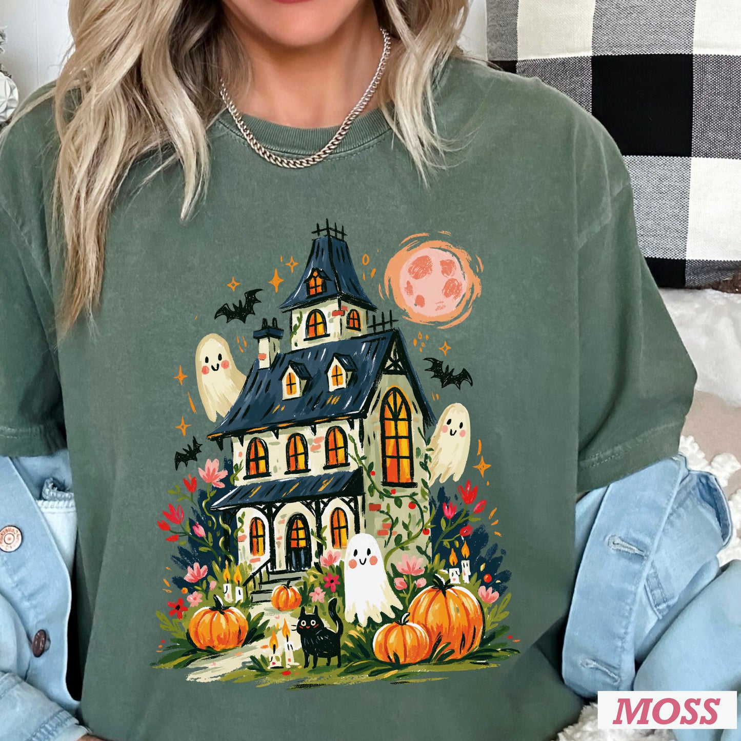 Haunted House Halloween Comfort Color Graphic Tee