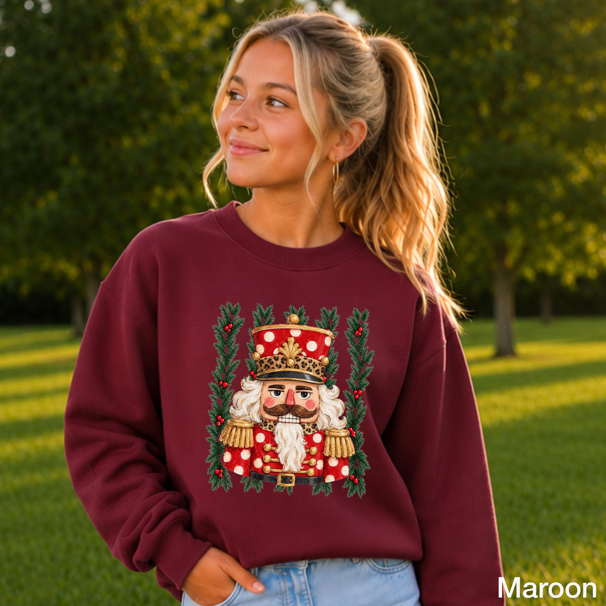 Preppy Nutcracker Christmas Youth Crewneck Sweatshirt