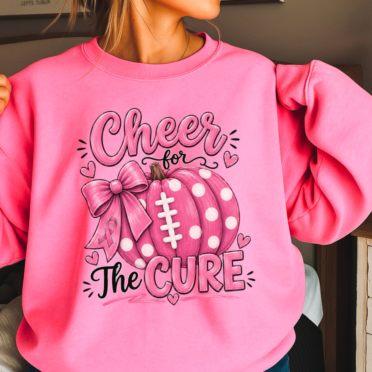 Cheer For The Cure Breast Cancer Crewneck Sweatshirt