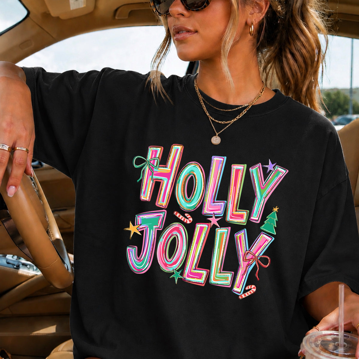 Holly Jolly Christmas Comfort Color Graphic Tee