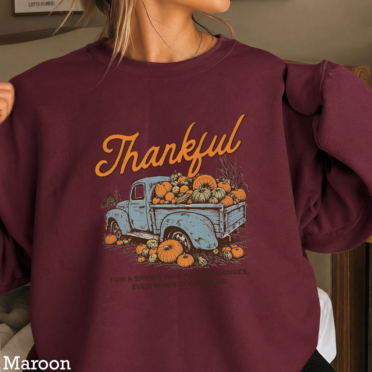 Thankful For A Savior Thanksgiving Crewneck Sweatshirt