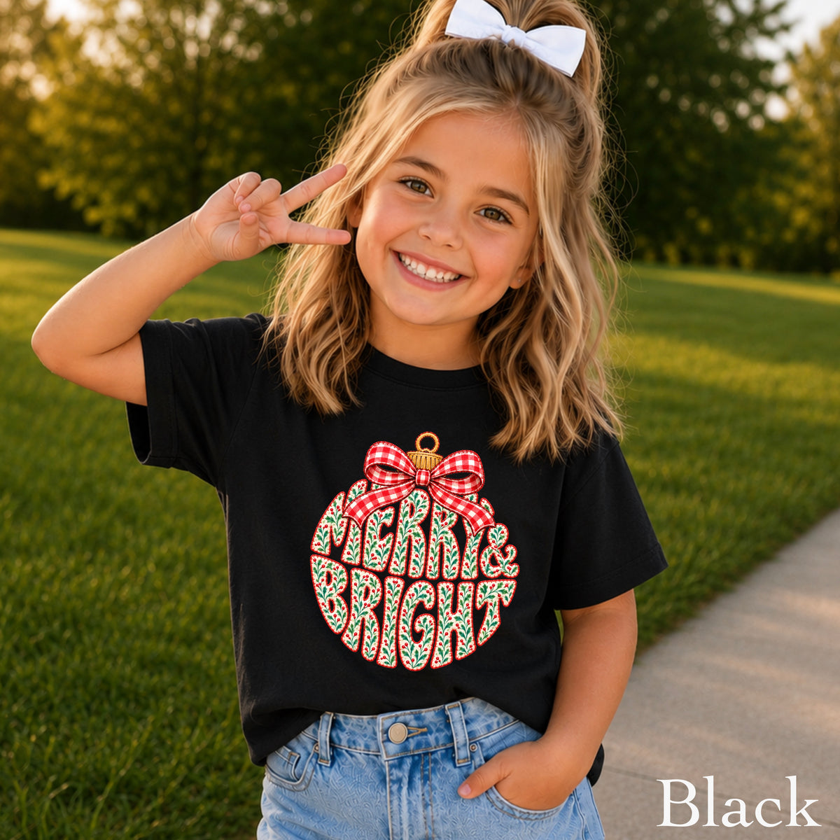 Merry & Bright Christmas Youth Comfort Color T-Shirt
