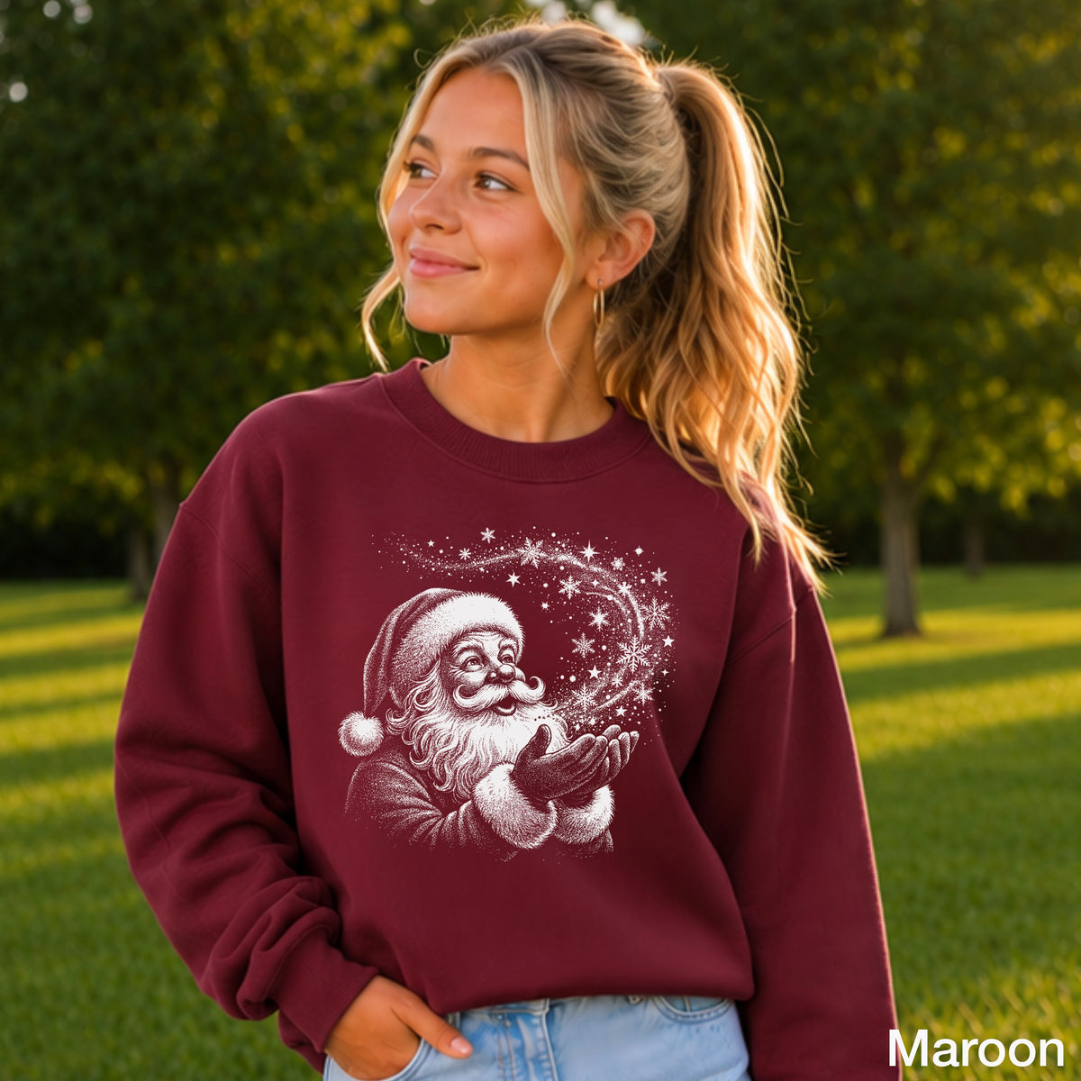 Santa Snowflakes Christmas Youth Crewneck Sweatshirt