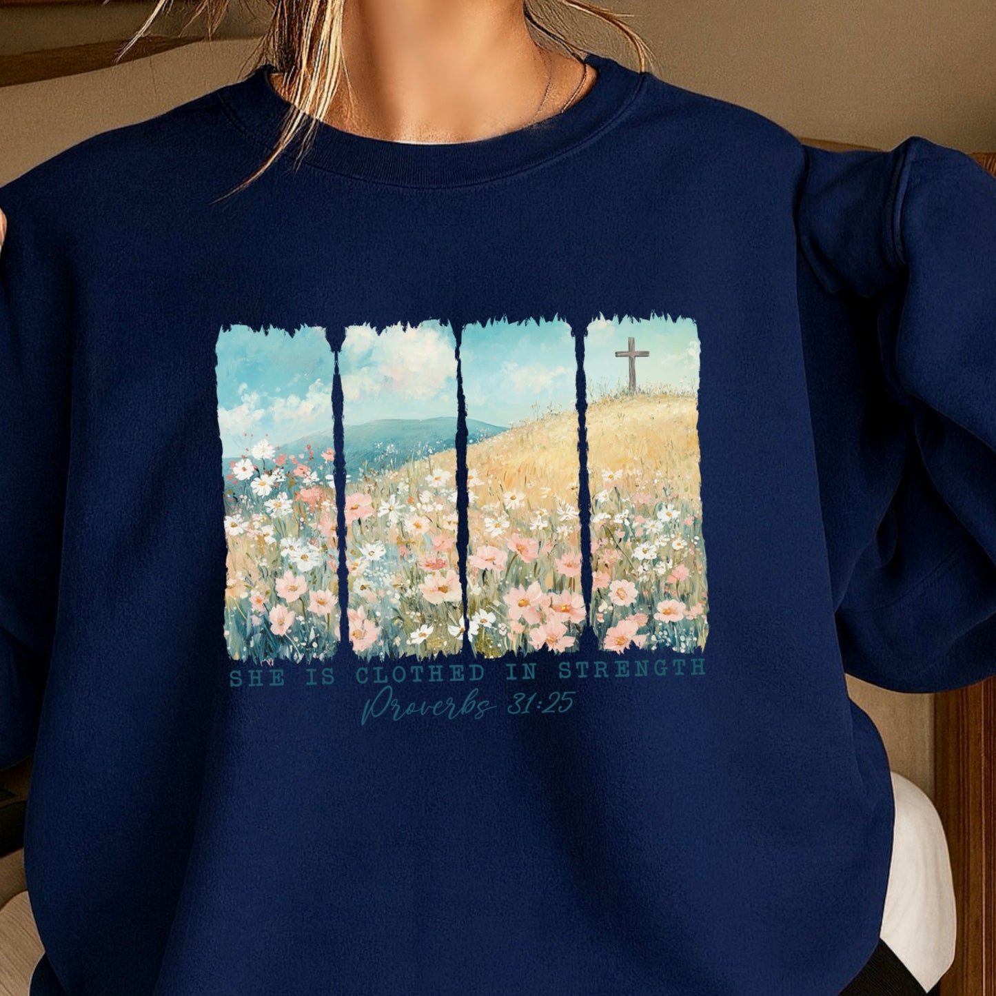She Is Clothed Christian Crewneck Sweatshirt