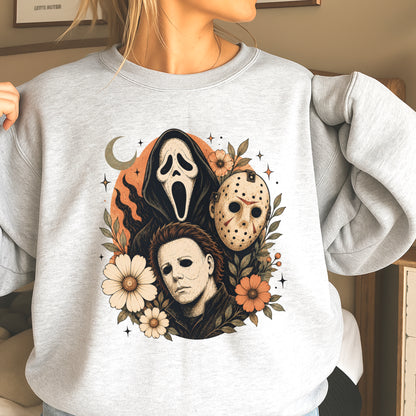 Floral Halloween Characters Crewneck Sweatshirt