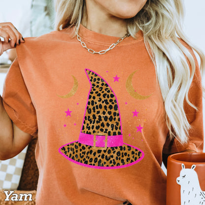 Leopard Witches Hat Halloween Comfort Color Graphic Tee