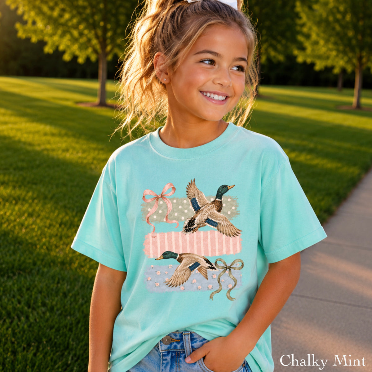 Mallard Ducks & Bows Youth Comfort Color T-Shirt