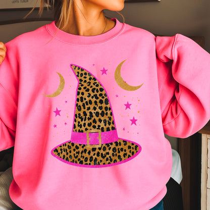 Leopard Witches Hat Halloween Crewneck Sweatshirt