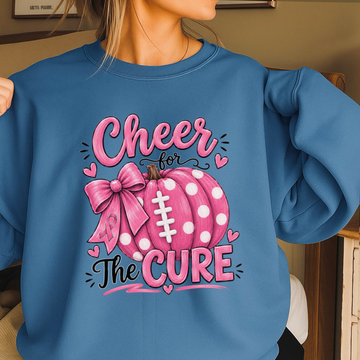 Cheer For The Cure Breast Cancer Crewneck Sweatshirt