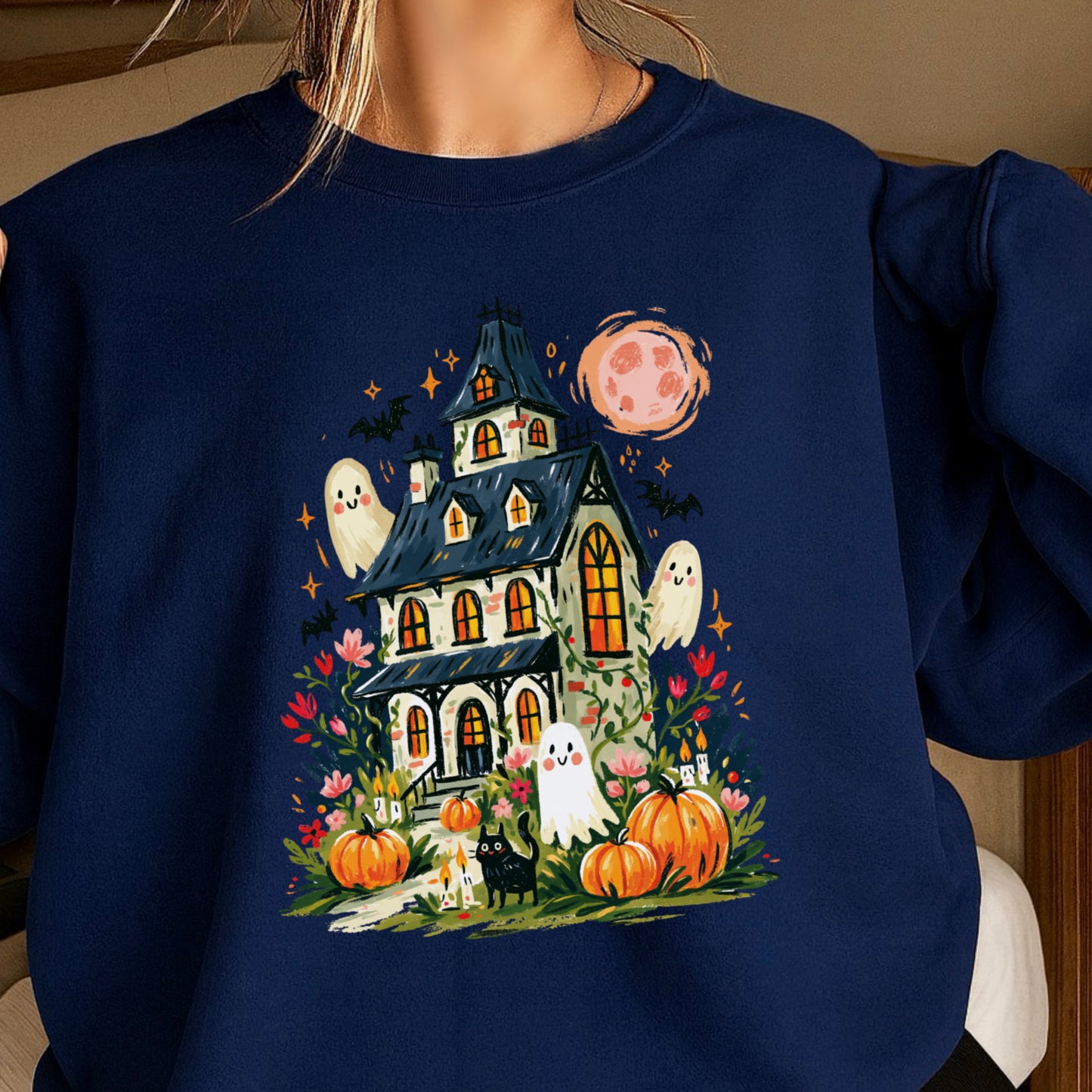 Haunted House Halloween Crewneck Sweatshirt