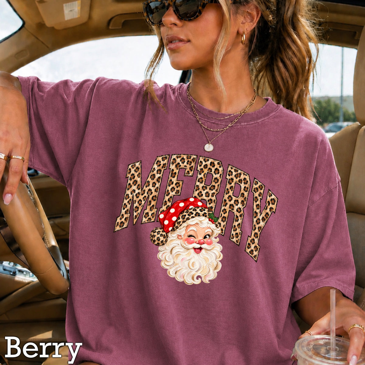 Leopard Merry Christmas Comfort Color Graphic Tee