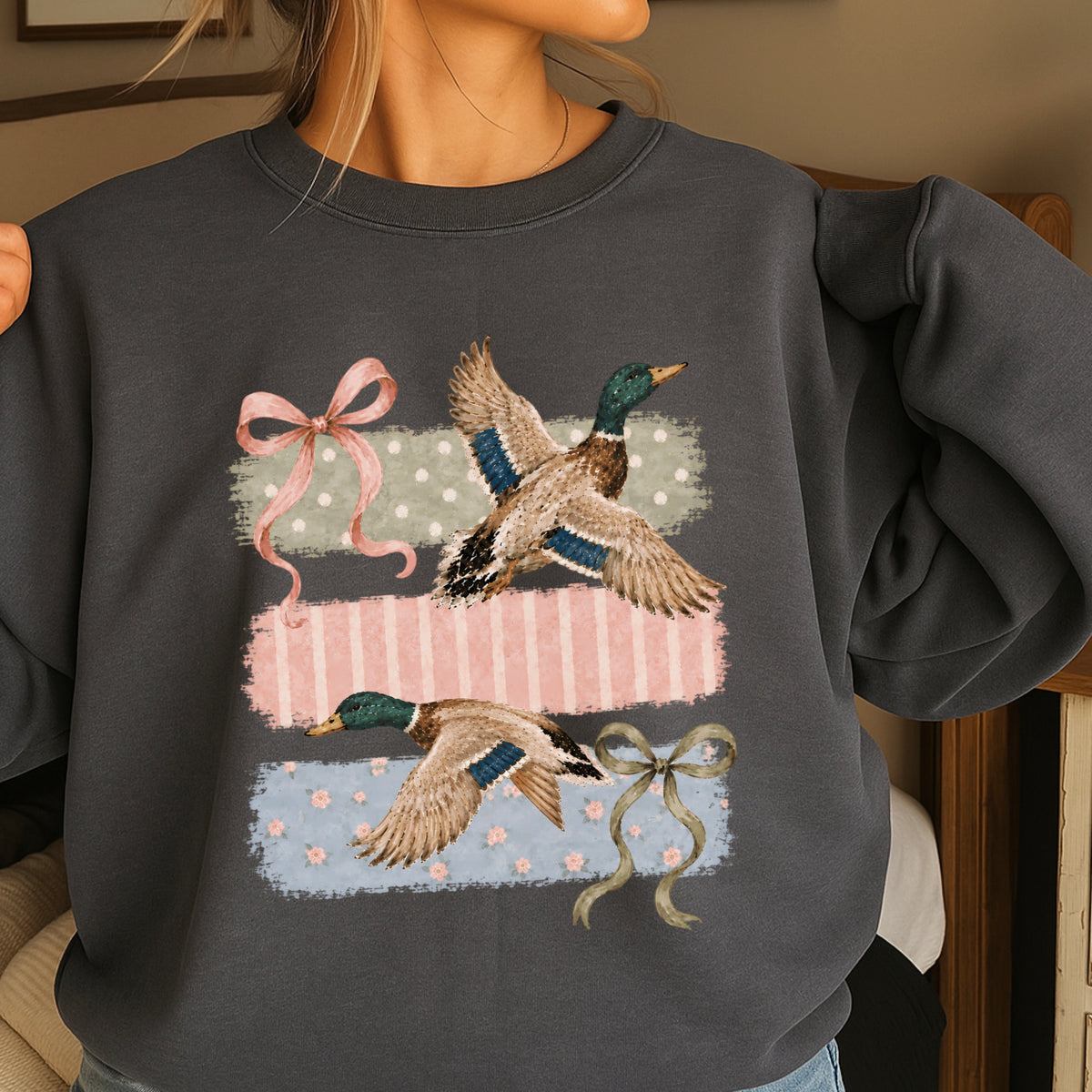 Mallard Ducks & Bows Crewneck Sweatshirt
