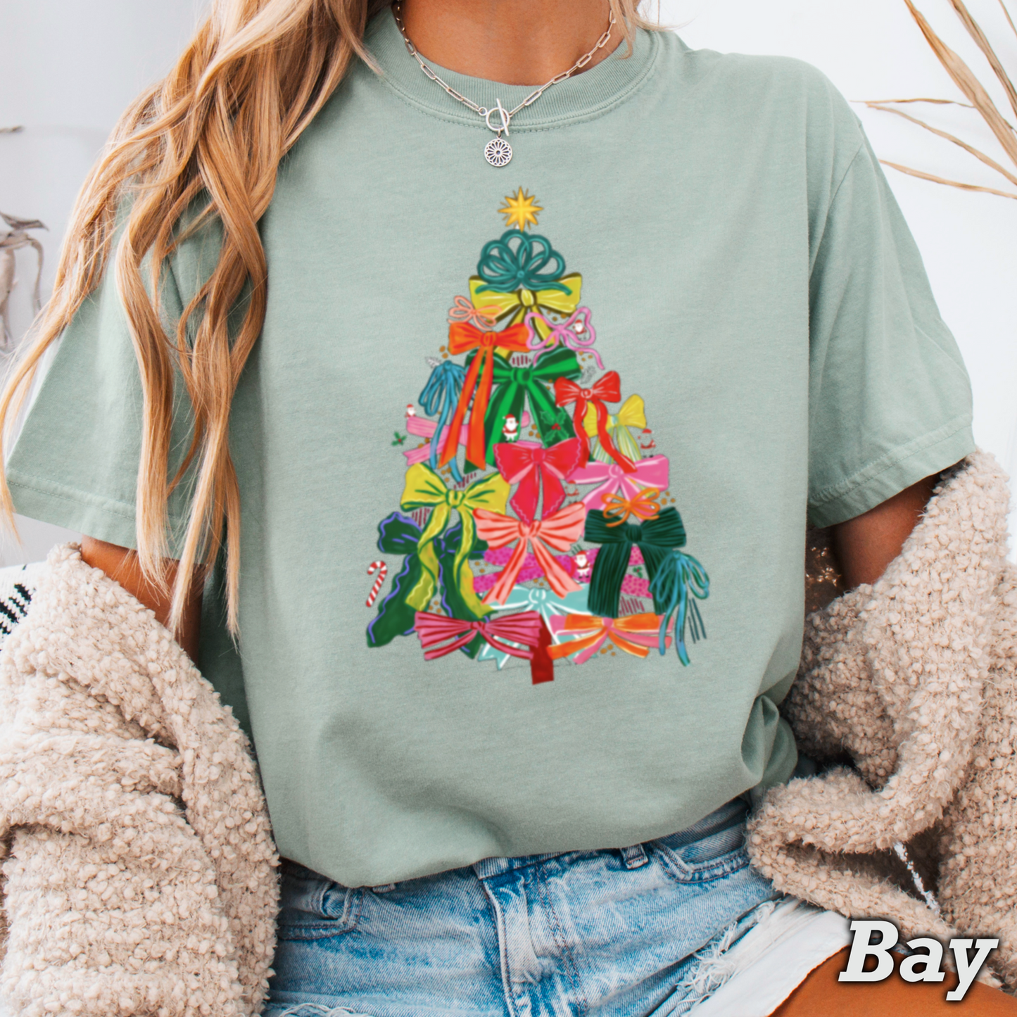 Bow Christmas Tree Comfort Color Graphic Tee