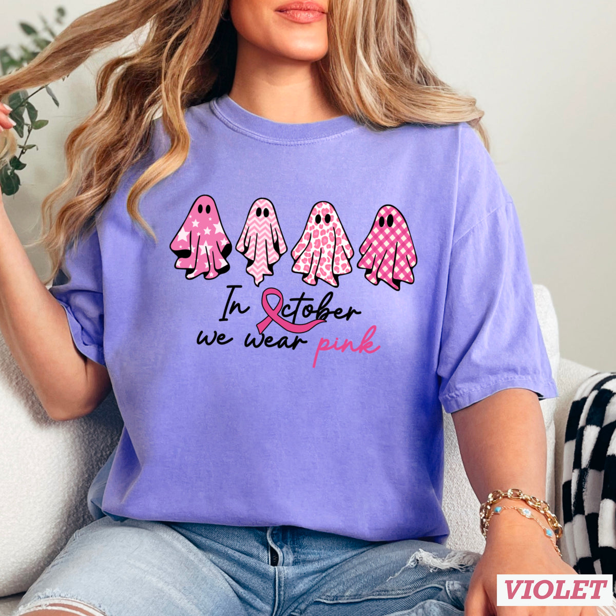 In October We Wear Pink Comfort Color Graphic Tee