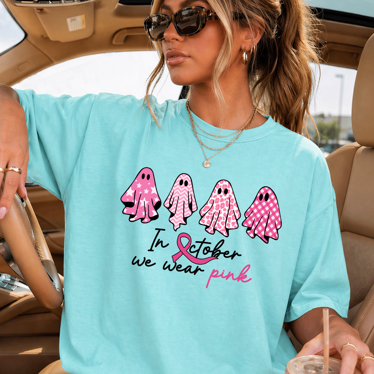 In October We Wear Pink Comfort Color Graphic Tee