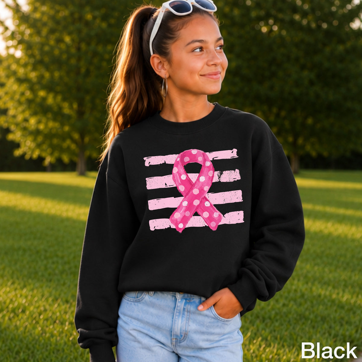 Breast Cancer Awareness Ribbon Youth Crewneck Sweatshirt