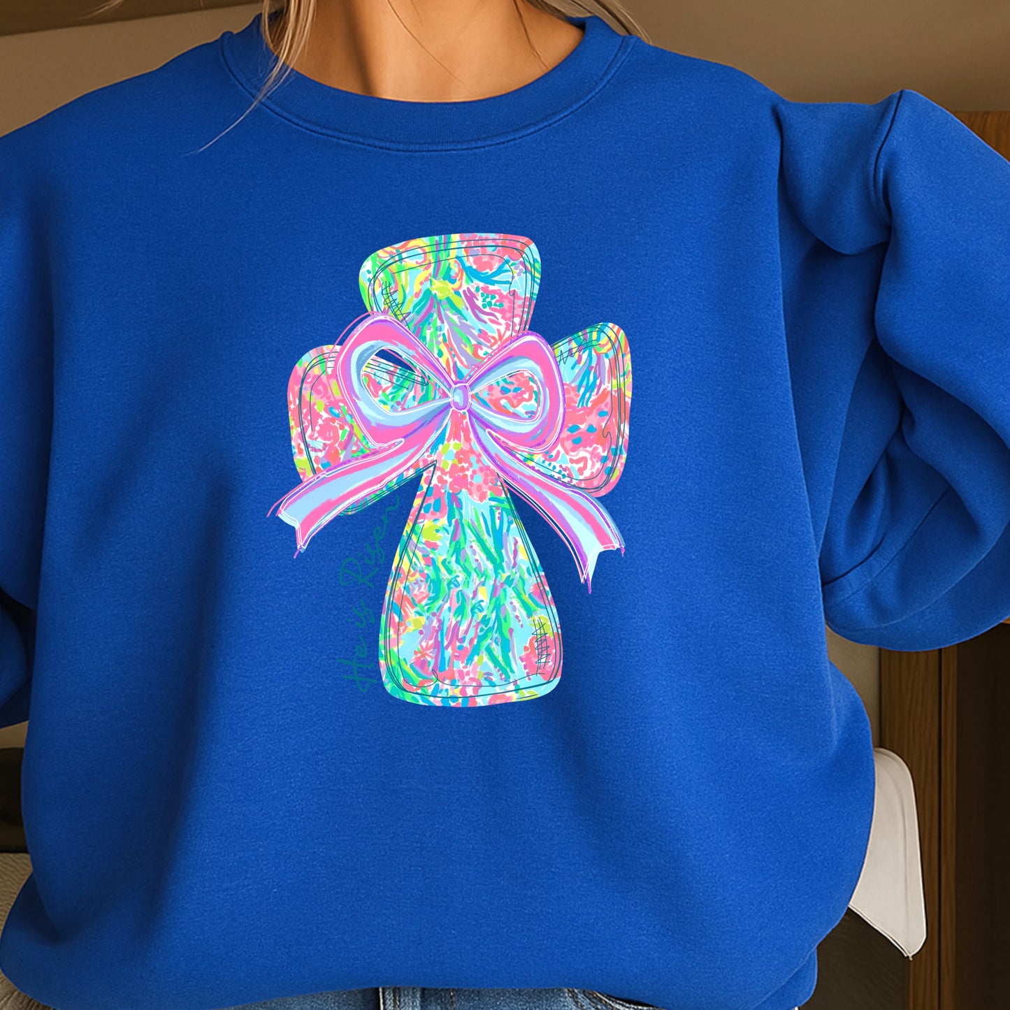 He Is Risen Cross Easter Crewneck Sweatshirt