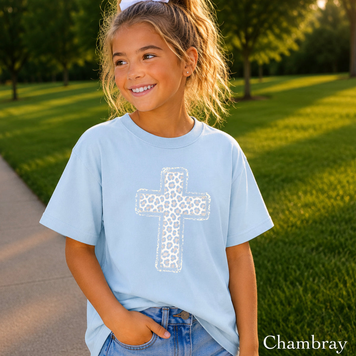 Snow Leopard Cross Christian Youth Comfort Color T-Shirt