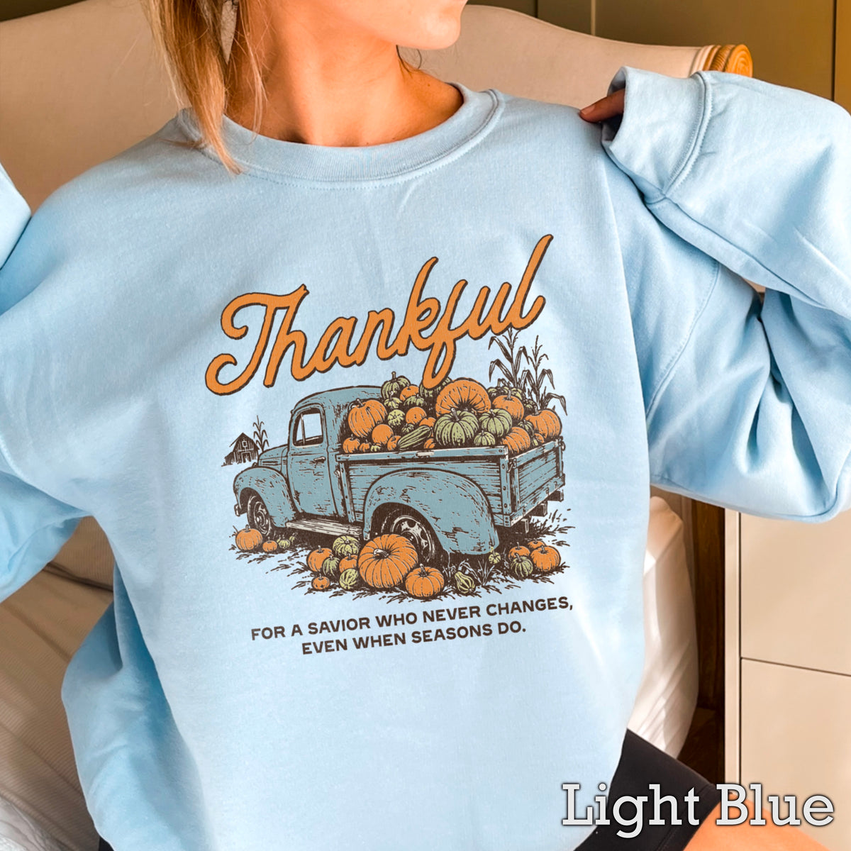 Thankful For A Savior Thanksgiving Crewneck Sweatshirt