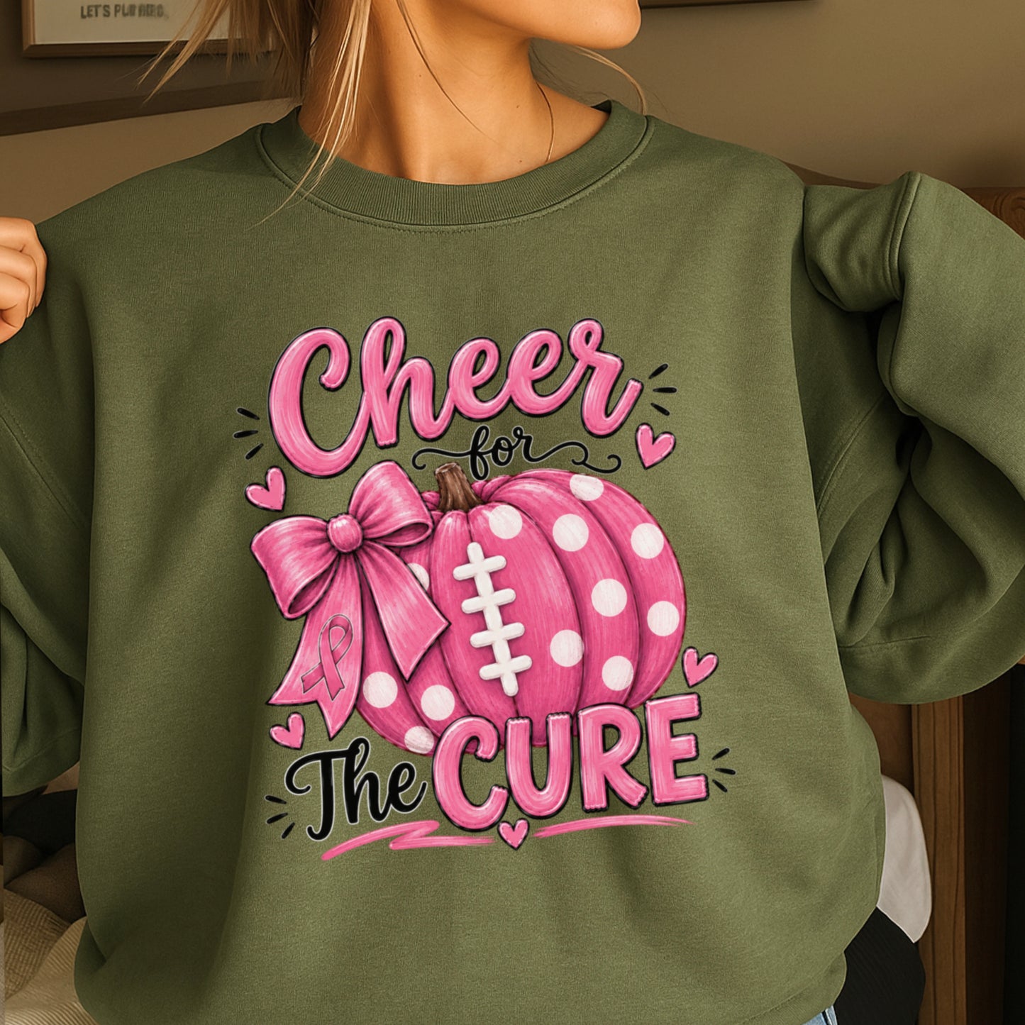 Cheer For The Cure Breast Cancer Crewneck Sweatshirt