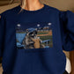 I Live Here Now Raccoon Baseball Crewneck Sweatshirt